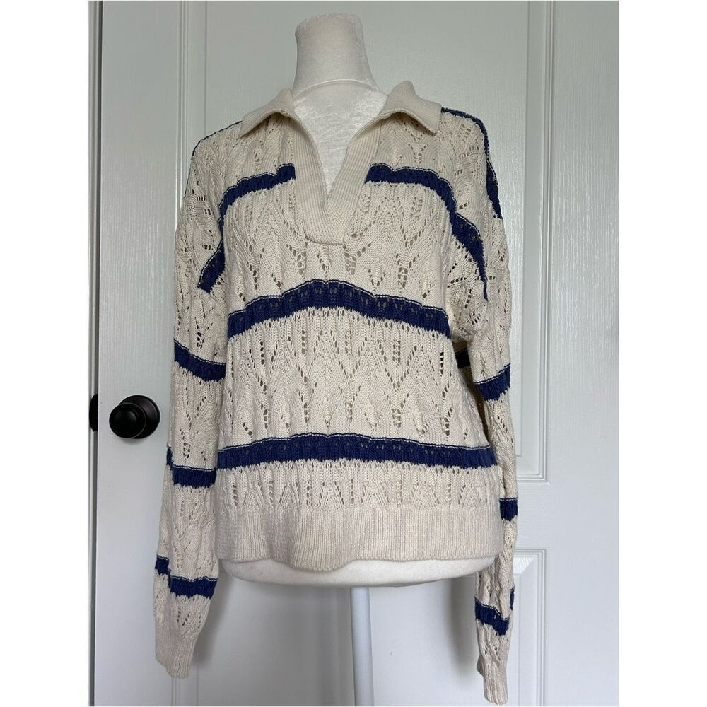 Cream Airy Open-Knit Lightweight Sweater Coastal Cottagecore Beachy Medium - Picture 3 of 15